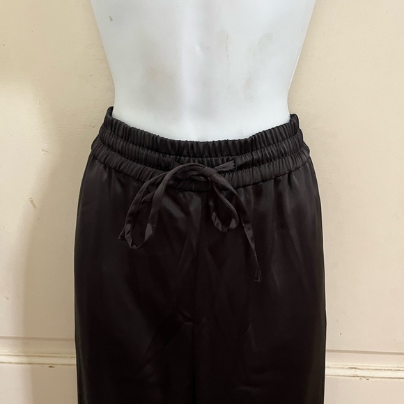 ELIE. ELIE TAHARI NWT! Black Satin Silky High Rise Drawstring Wide Leg Pants L - Picture 3 of 10